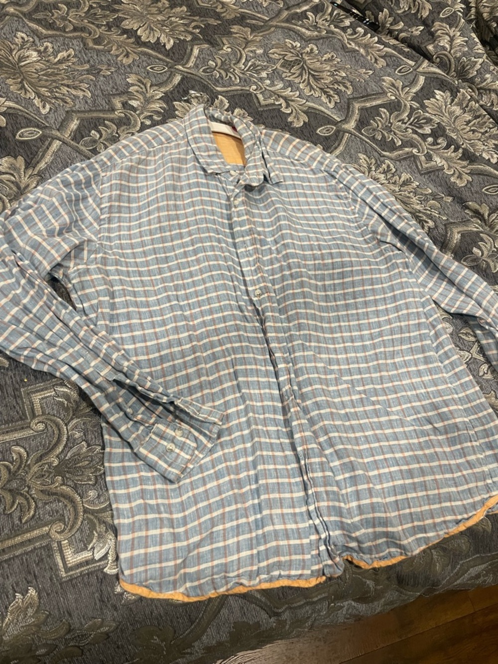 Report Collection Blue Plaid Long-Sleeve Button-Down Shirt linen